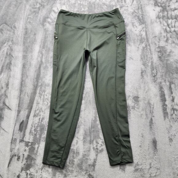 LA Gear Leggings Womens XL Green Pull On Side Zip Pocket Ankle Yoga Workout Gym - Picture 1 of 9